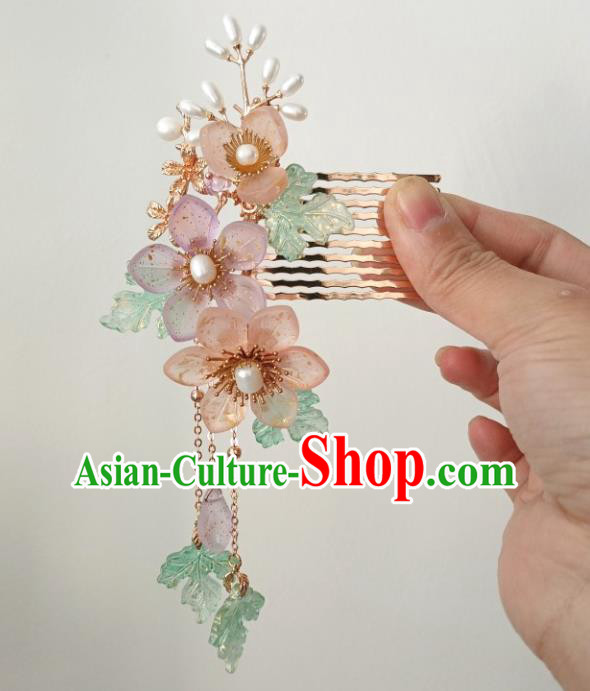 China Ancient Princess Pearls Hair Comb Traditional Hanfu Hair Accessories