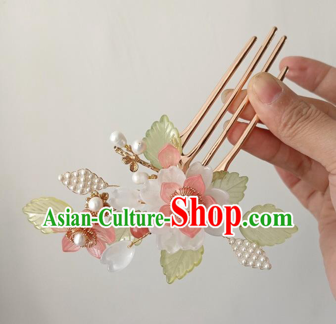 China Ancient Palace Lady Hairpin Traditional Song Dynasty White Flower Hair Comb