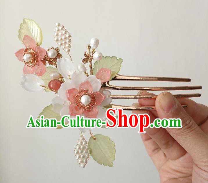 China Ancient Palace Lady Hairpin Traditional Song Dynasty White Flower Hair Comb