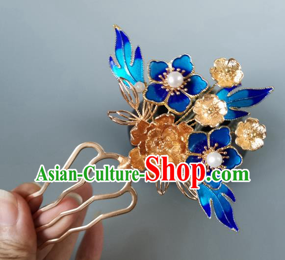 China Ancient Empress Golden Peony Hairpin Traditional Ming Dynasty Cloisonne Plum Blossom Hair Comb