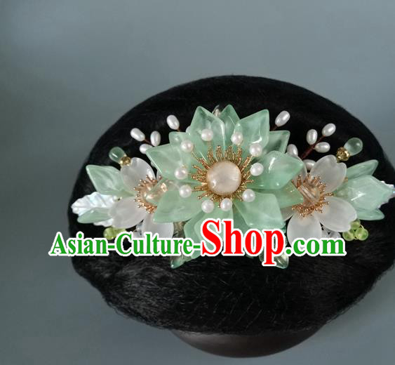 China Ancient Palace Lady Hairpin Traditional Song Dynasty Princess Green Lotus Hair Comb