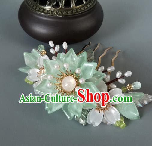 China Ancient Palace Lady Hairpin Traditional Song Dynasty Princess Green Lotus Hair Comb