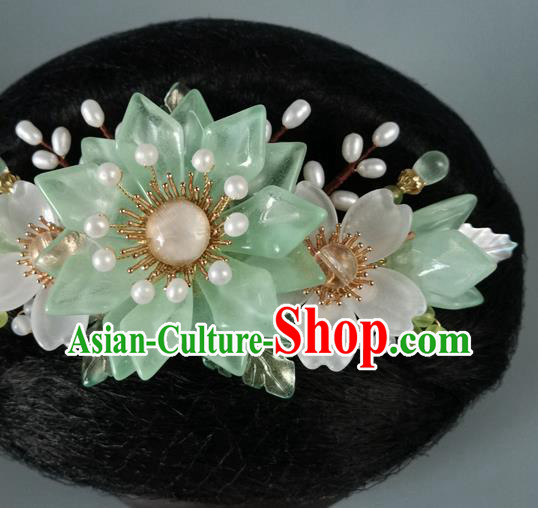 China Ancient Palace Lady Hairpin Traditional Song Dynasty Princess Green Lotus Hair Comb