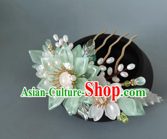 China Ancient Palace Lady Hairpin Traditional Song Dynasty Princess Green Lotus Hair Comb