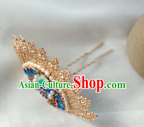 China Ancient Noble Woman Hairpin Traditional Ming Dynasty Cloisonne Pearls Hair Crown