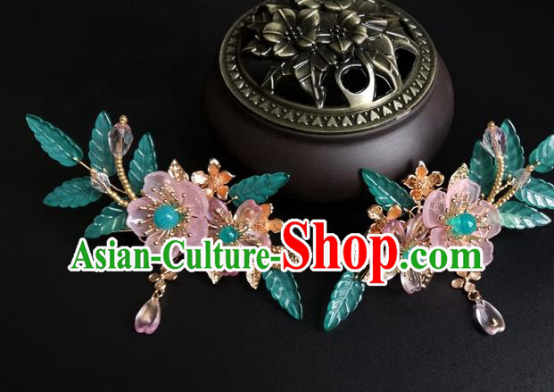 China Ancient Princess Pink Plum Hairpin Traditional Ming Dynasty Beads Tassel Hair Claw