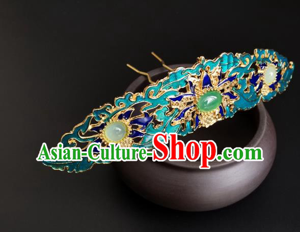 China Ancient Empress Hairpin Traditional Ming Dynasty Blueing Lotus Hair Crown