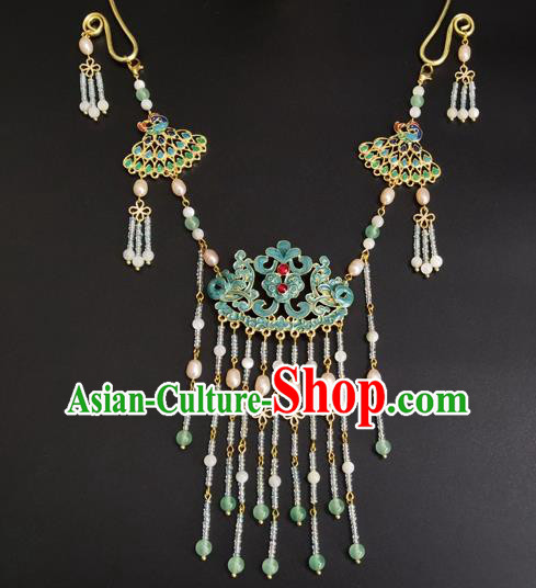 Chinese Ming Dynasty Noble Lady Necklace Ancient Princess Beads Tassel Necklet Accessories