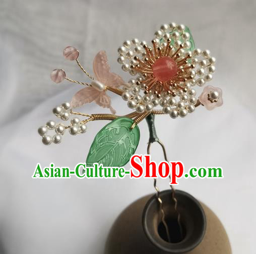 China Ancient Palace Lady Hairpin Traditional Song Dynasty Beads Plum Blossom Hair Stick