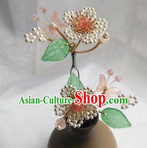 China Ancient Palace Lady Hairpin Traditional Song Dynasty Beads Plum Blossom Hair Stick