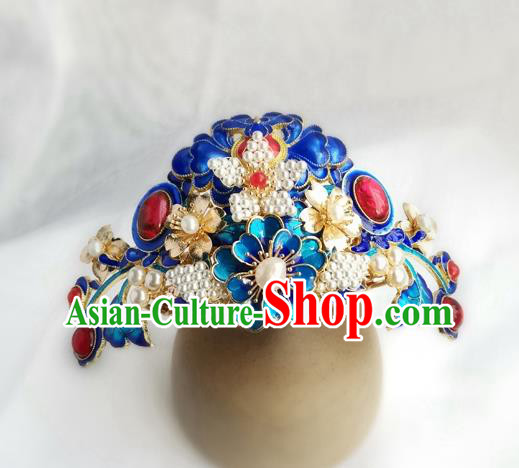China Ancient Empress Gems Hairpin Traditional Ming Dynasty Court Cloisonne Peony Hair Crown