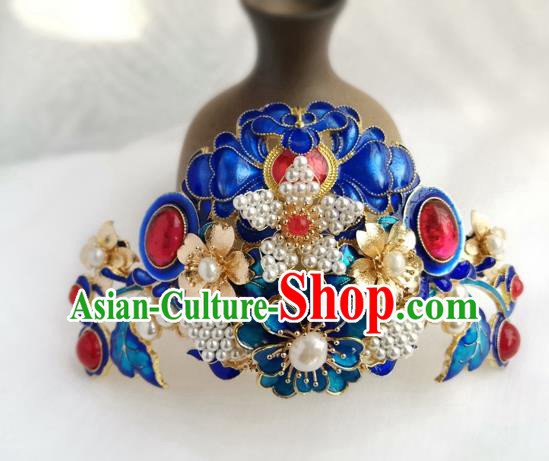 China Ancient Empress Gems Hairpin Traditional Ming Dynasty Court Cloisonne Peony Hair Crown