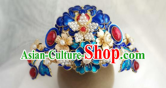 China Ancient Empress Gems Hairpin Traditional Ming Dynasty Court Cloisonne Peony Hair Crown