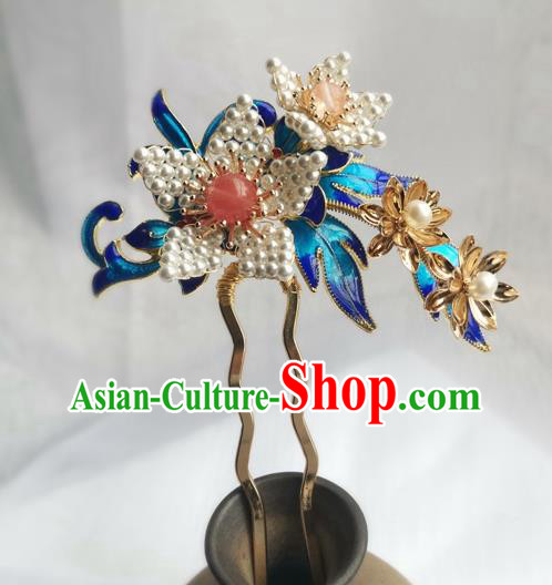 China Ancient Court Lady Lily Flower Hairpin Traditional Ming Dynasty Cloisonne Hair Stick