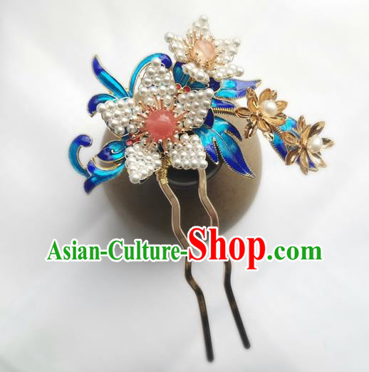 China Ancient Court Lady Lily Flower Hairpin Traditional Ming Dynasty Cloisonne Hair Stick