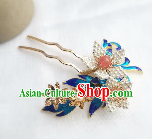 China Ancient Court Lady Lily Flower Hairpin Traditional Ming Dynasty Cloisonne Hair Stick
