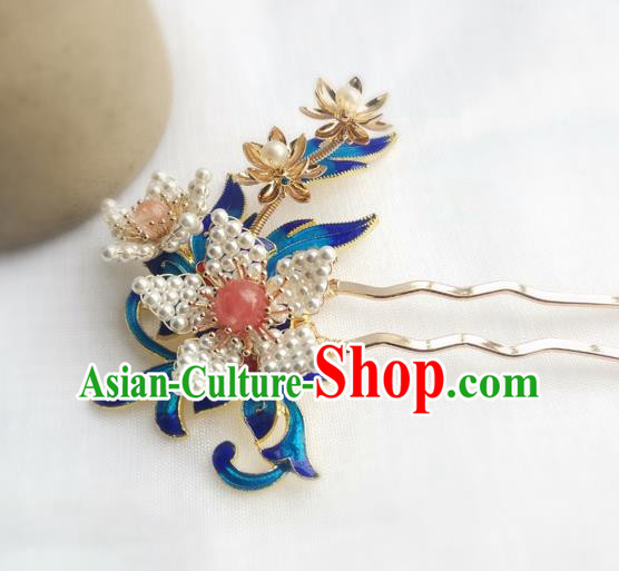 China Ancient Court Lady Lily Flower Hairpin Traditional Ming Dynasty Cloisonne Hair Stick