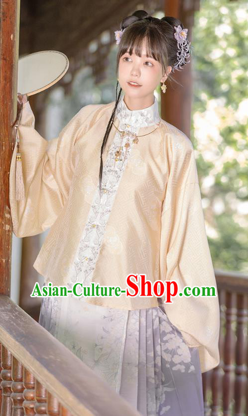 China Ancient Young Beauty Hanfu Garment Traditional Ming Dynasty Noble Lady Historical Clothing