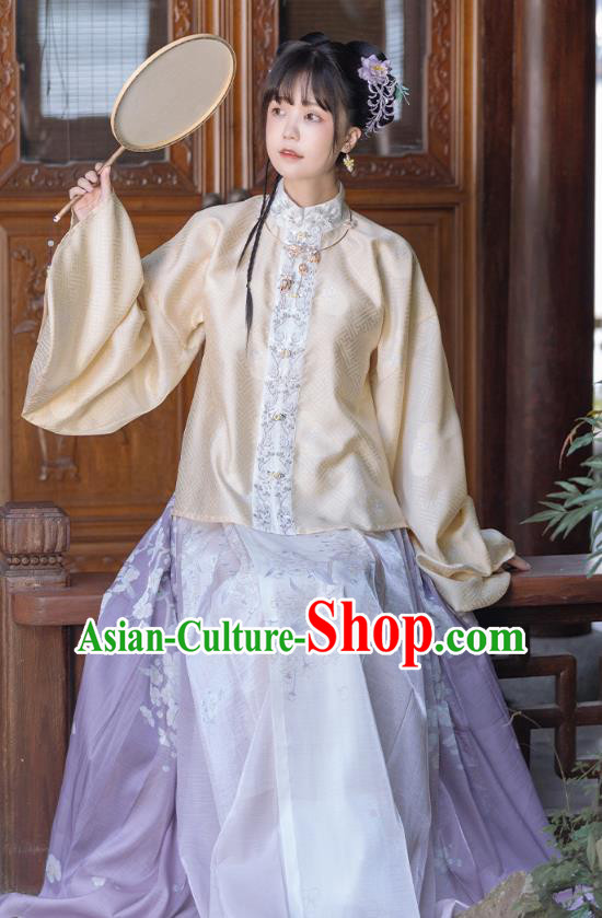 China Ancient Young Beauty Hanfu Garment Traditional Ming Dynasty Noble Lady Historical Clothing