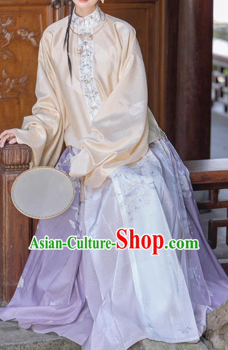 China Ancient Young Beauty Hanfu Garment Traditional Ming Dynasty Noble Lady Historical Clothing