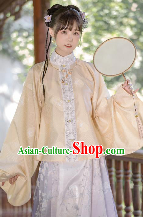 China Ancient Young Beauty Hanfu Garment Traditional Ming Dynasty Noble Lady Historical Clothing