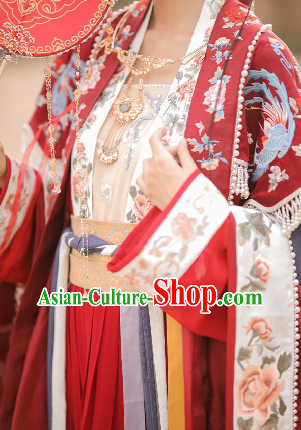 Traditional China Song Dynasty Wedding Historical Clothing Ancient Royal Princess Red Hanfu Dress Complete Set