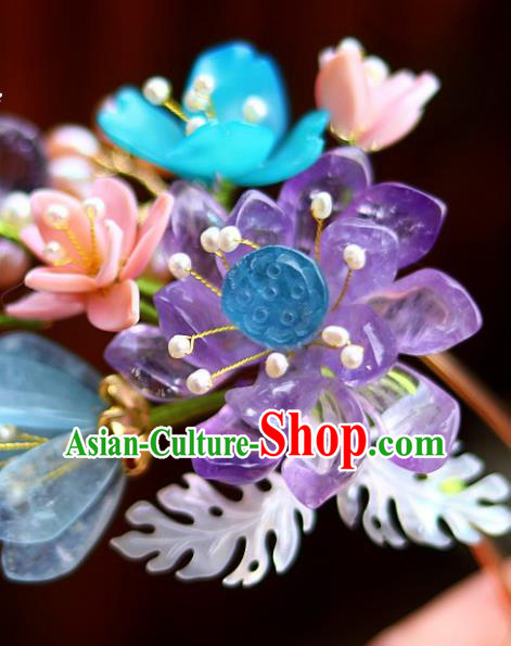 Chinese Traditional Hanfu Headdress Ancient Princess Amethyst Lotus Hairpin