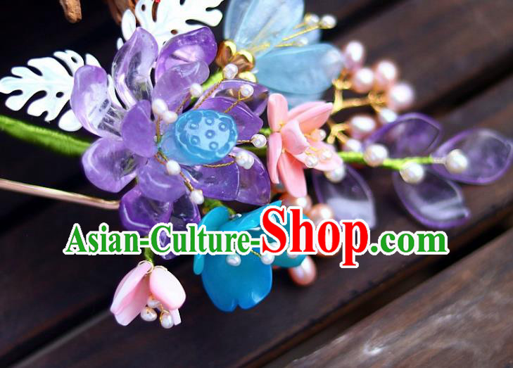 Chinese Traditional Hanfu Headdress Ancient Princess Amethyst Lotus Hairpin
