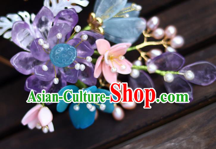 Chinese Traditional Hanfu Headdress Ancient Princess Amethyst Lotus Hairpin