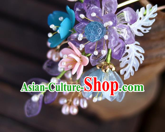 Chinese Traditional Hanfu Headdress Ancient Princess Amethyst Lotus Hairpin