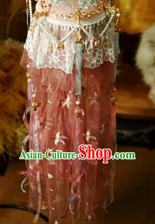 China Traditional Song Dynasty Embroidered Orchids Pink Silk Portable Lamp Handmade Ancient Palace Lantern
