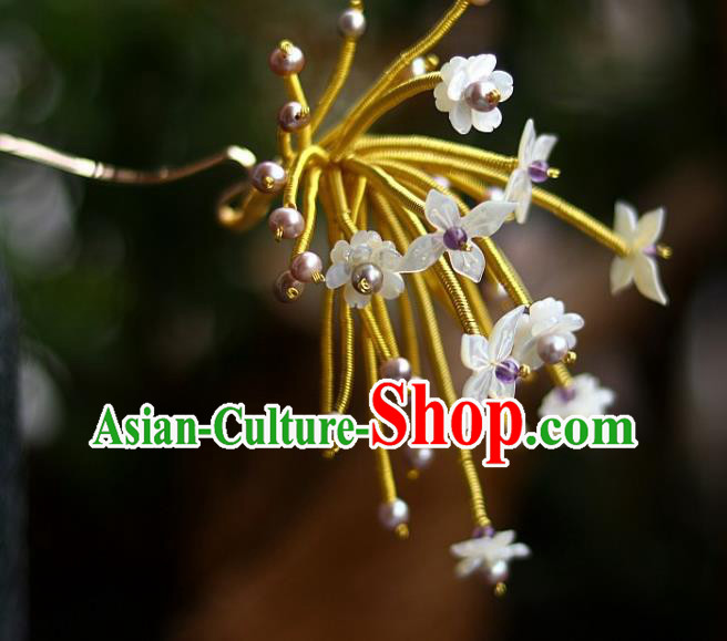 Chinese Traditional Qing Dynasty Court Hair Accessories Ancient Empress Shell Flowers Hairpin