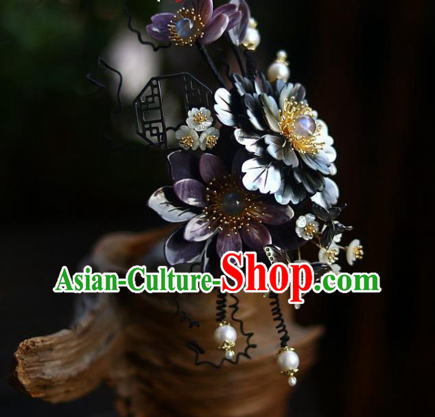 Chinese Ancient Princess Shell Peony Hairpin Traditional Ming Dynasty Court Butterfly Flowers Hair Stick