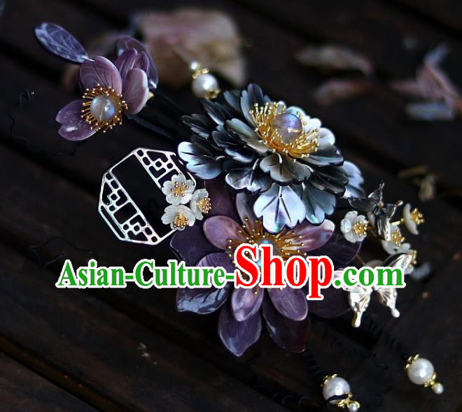 Chinese Ancient Princess Shell Peony Hairpin Traditional Ming Dynasty Court Butterfly Flowers Hair Stick