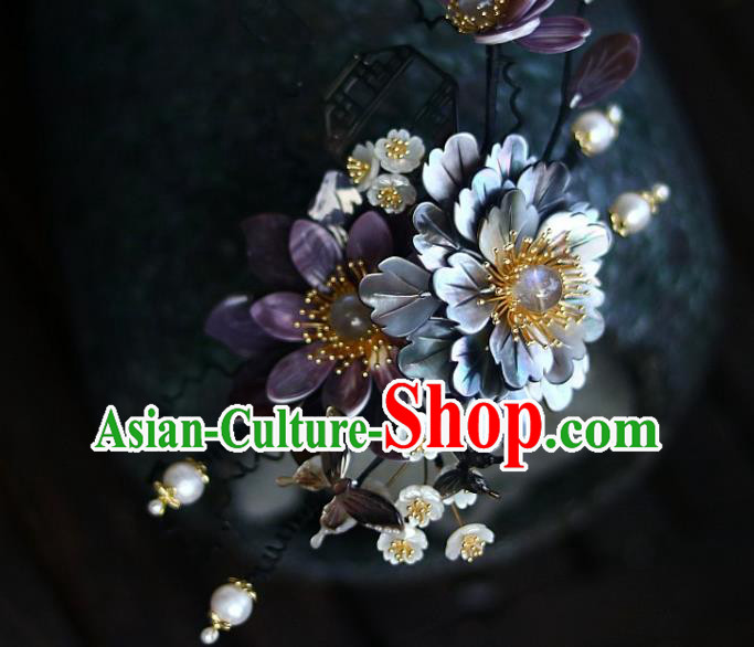 Chinese Ancient Princess Shell Peony Hairpin Traditional Ming Dynasty Court Butterfly Flowers Hair Stick