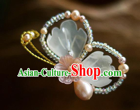 Chinese Ancient Princess Shell Butterfly Hairpin Traditional Song Dynasty Pearls Hair Stick