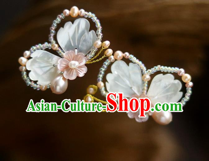 Chinese Ancient Princess Shell Butterfly Hairpin Traditional Song Dynasty Pearls Hair Stick