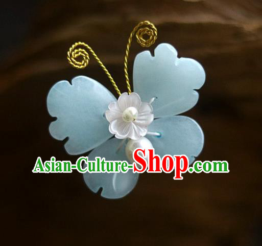 Chinese Ancient Palace Princess Hairpin Traditional Song Dynasty Aquamarine Butterfly Hair Stick