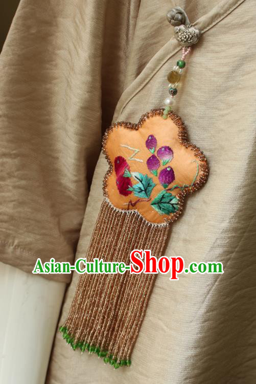 China Handmade Embroidered Sachet Necklet Accessories Traditional Cheongsam Beads Long Tassel Necklace