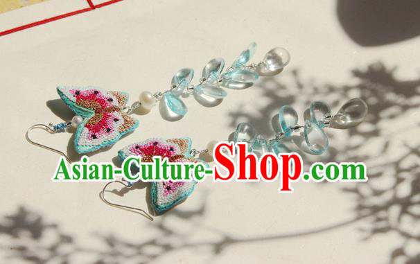 China Classical Cheongsam Tassel Ear Jewelry Handmade National Embroidered Butterfly Earrings