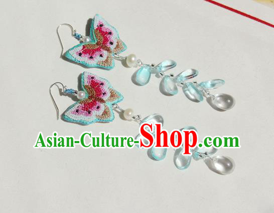 China Classical Cheongsam Tassel Ear Jewelry Handmade National Embroidered Butterfly Earrings