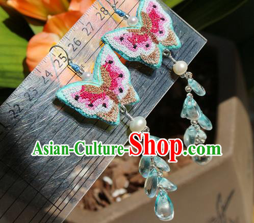 China Classical Cheongsam Tassel Ear Jewelry Handmade National Embroidered Butterfly Earrings