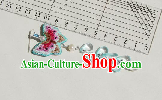 China Classical Cheongsam Tassel Ear Jewelry Handmade National Embroidered Butterfly Earrings