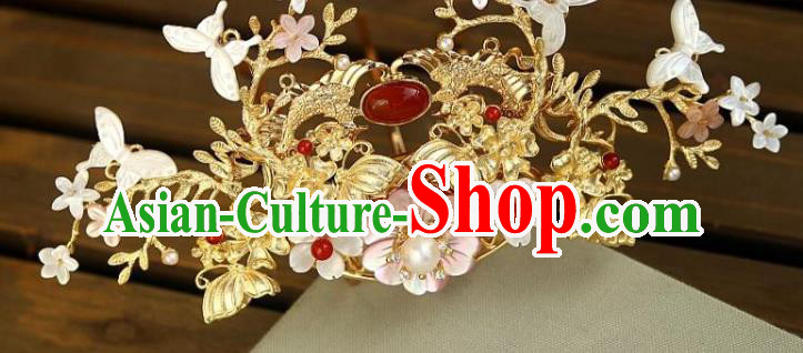 Chinese Ancient Queen Shell Butterfly Hairpin Traditional Song Dynasty Empress Golden Hair Crown