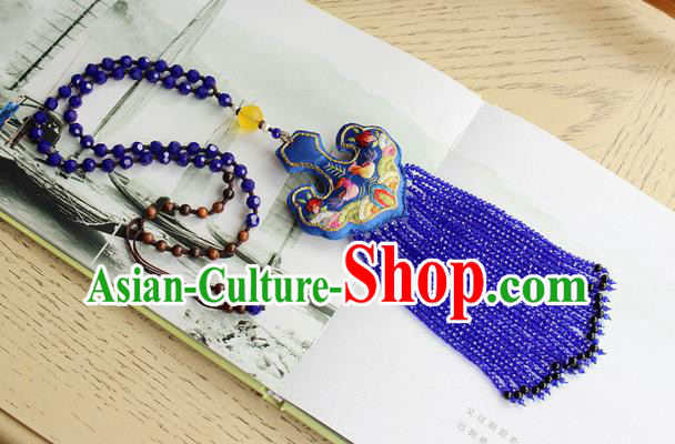 China Handmade Royalblue Beads Tassel Necklet Accessories Traditional Cheongsam Embroidered Sachet Necklace