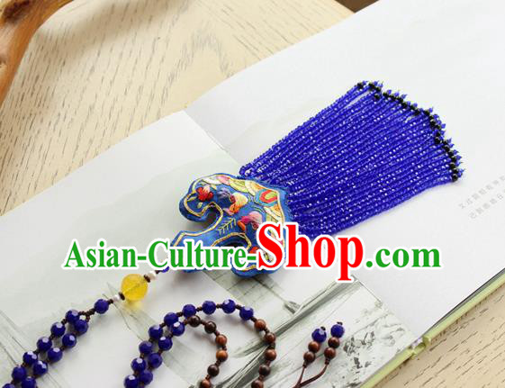 China Handmade Royalblue Beads Tassel Necklet Accessories Traditional Cheongsam Embroidered Sachet Necklace
