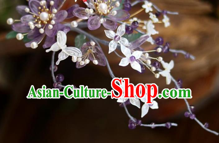 Chinese Ancient Princess Shell Butterfly Fragrans Hairpin Traditional Song Dynasty Court Amethyst Hair Stick