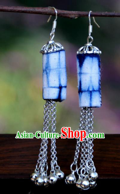 Chinese Handmade Cheongsam Ear Jewelry National Silver Bells Tassel Ear Accessories Yannan Ethnic Woman Batik Earrings
