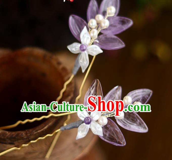 Chinese Ancient Palace Lady Shell Orchids Hairpin Traditional Song Dynasty Court Amethyst Hair Stick