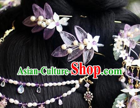 Chinese Ancient Palace Lady Shell Orchids Hairpin Traditional Song Dynasty Court Amethyst Hair Stick